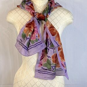 Honey Vintage Silk Scarf Purple Floral Like New Size 52x10